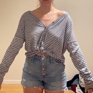 long sleeve striped blue and white blouse